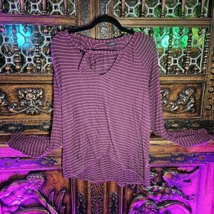 Lucky Brand Purple and White Relaxed Tie Front Blouse